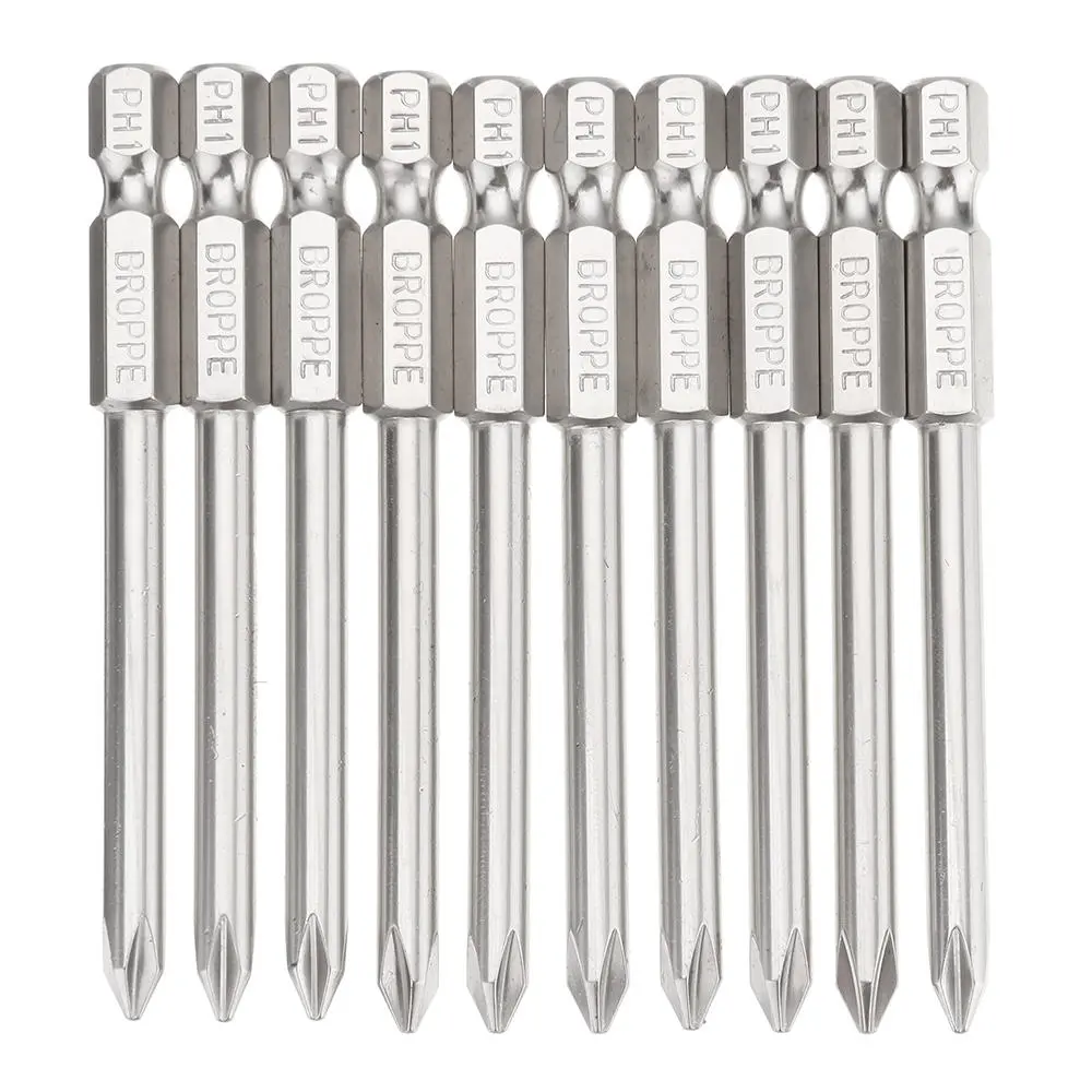 BROPPE 10pcs PH1 Screwdriver Bits - 75mm 1/4 Hex Magnetic Phillips Set
