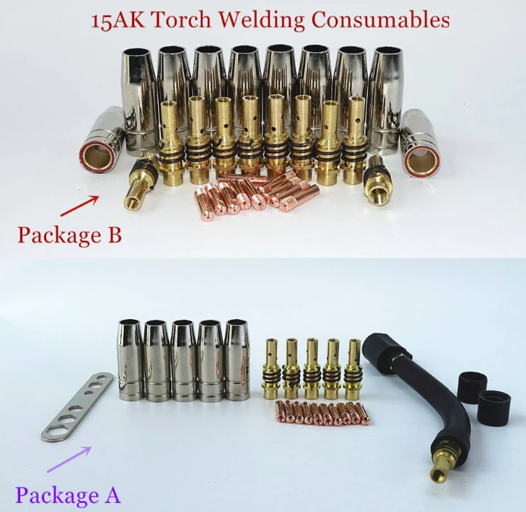 15AK MIG Welding Torch Consumables Kit - 180A EU Style Nozzle, Tips & Wrench