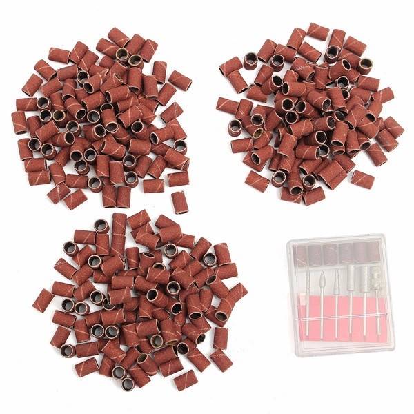 Nail Drill Sanding Bands 300pcs - 80/120/180 Grit with 6 Replacement Bits Set