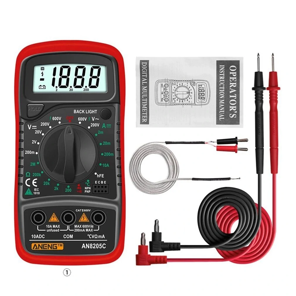 ANENG AN8205C Digital Multimeter - AC/DC Volt Ohm Tester with Thermocouple & Backlight