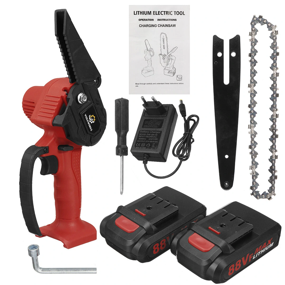 VIOLEWORKS 6 Inch 88VF Cordless Electric Chain Saw | One-Hand Wood Cutter
