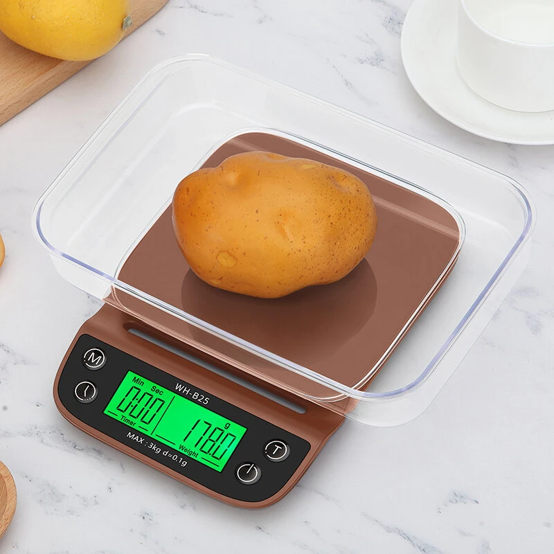 WH-B25L Coffee Scale with Timer - 3kg/0.1g High Precision - Portable Digital Kitchen Scale