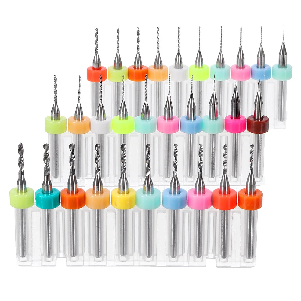 Drillpro DB-P1 PCB Drill Bits - 30pcs Tungsten Steel 0.1-2.0mm for CNC Circuit Boards