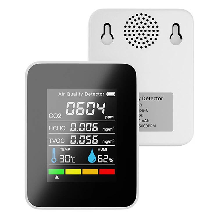 CO2 TVOC HCHO Air Quality Monitor - 5-in-1 Tester with Temp/Humidity LCD Display
