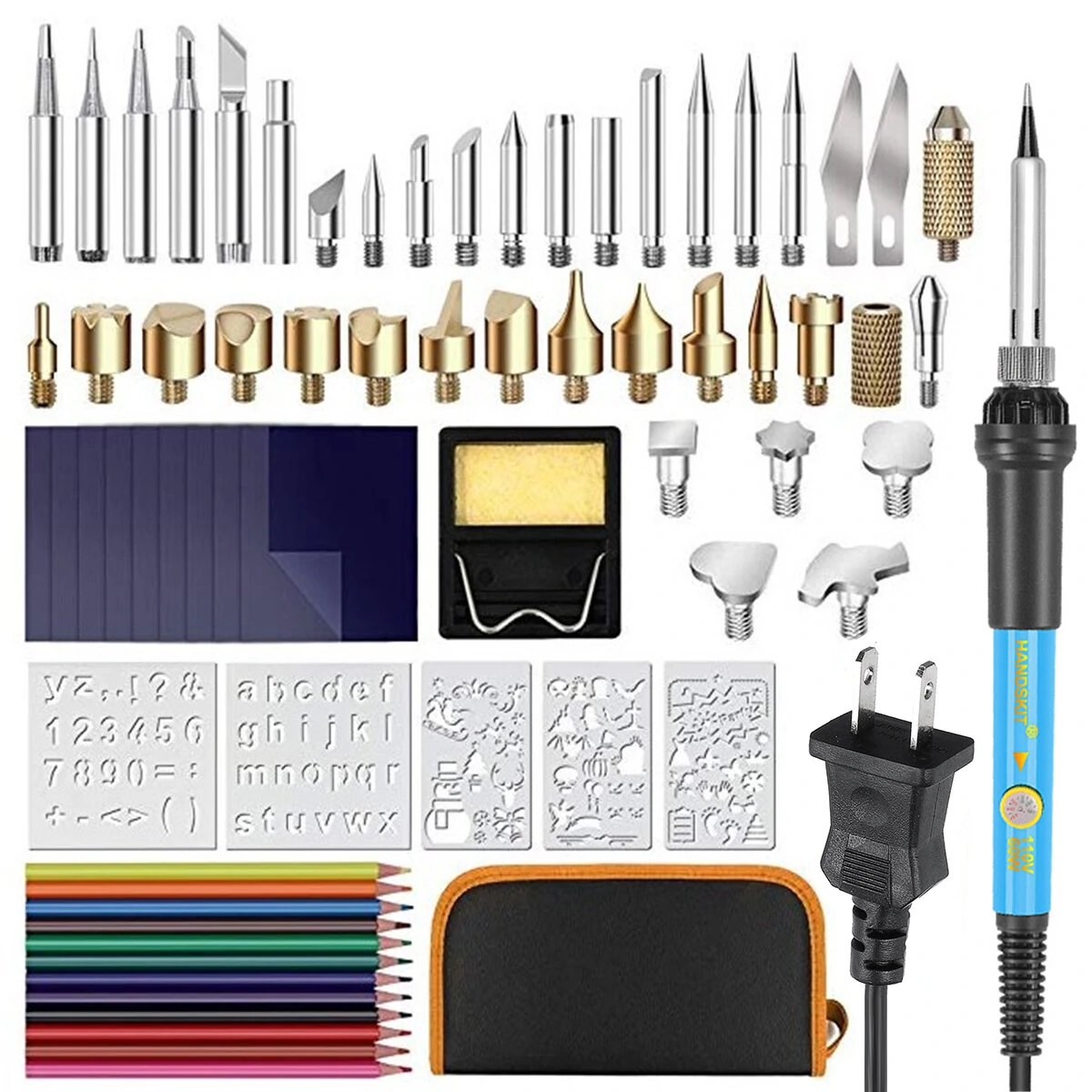Wood Burning Pen Set - 72pcs Tips & Stencils - Pyrography & Soldering Iron Kit