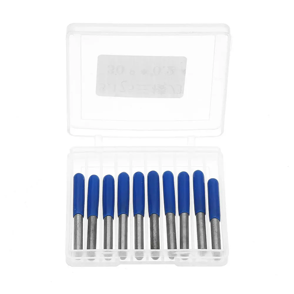 10pcs Tungsten Steel Engraving Bits - 3.175mm Shank 0.1-0.3mm Tip for CNC PCB
