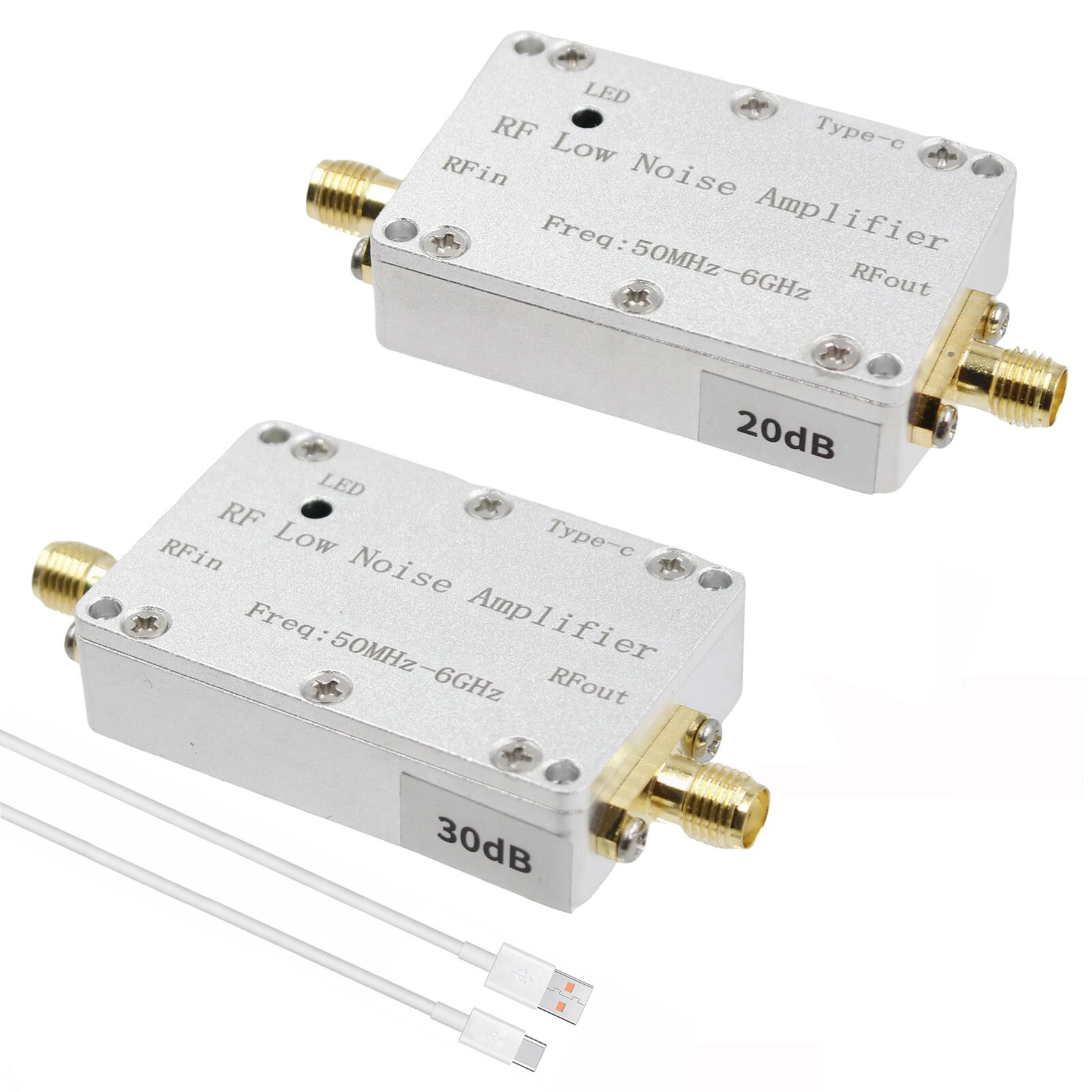 LNA High Flatness Receiver Amplifier - 20dB/30dB Gain - 50MHz-6GHz Wideband Low Noise - SMA