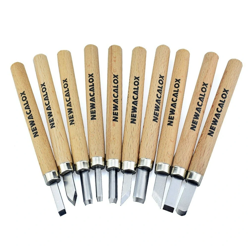NEWACALOX Wood Carving Tools - 10Pc Knife Scorper & Graver Set for Woodworking