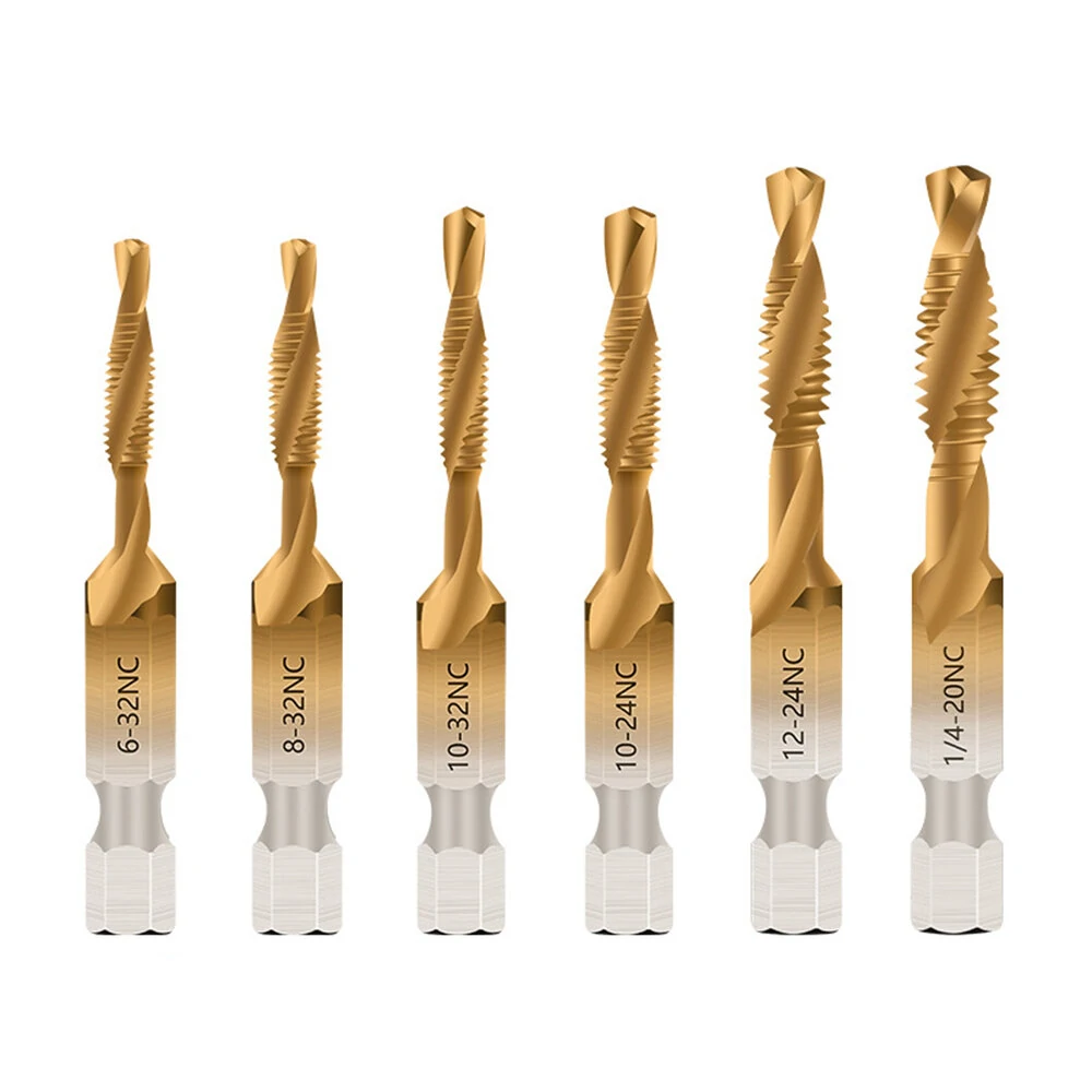 HSS Hex Shank Tap & Drill Bit Set | 6pcs Spiral Flute | 6-32NC to 1/4-20NC Imperial