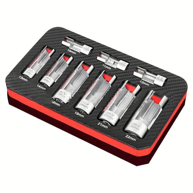 Chrome Vanadium Oxygen Sensor Wrench Set - 9PCS 10-22mm Hex Sockets | 1/4 3/8 1/2 Drive