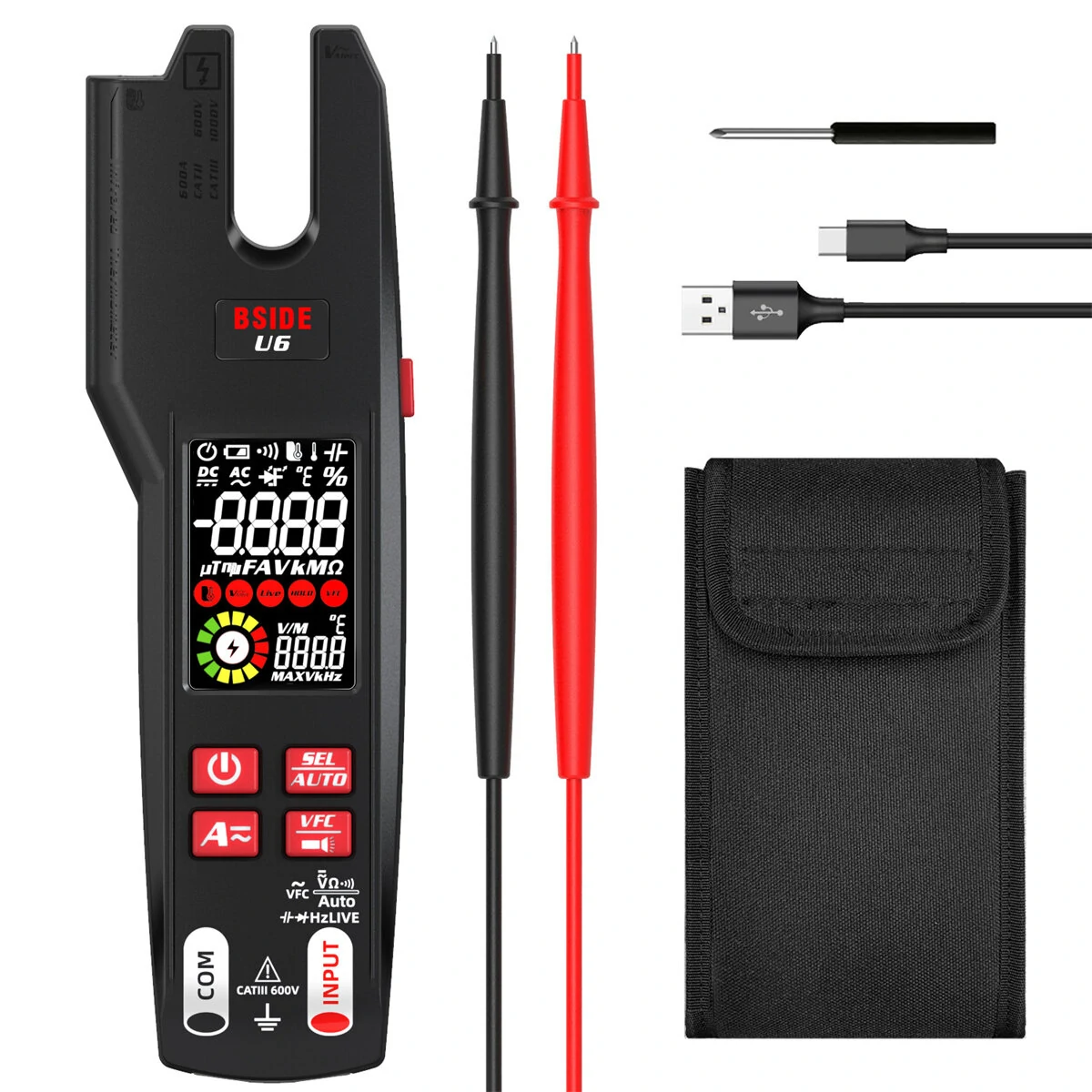 BSIDE U6 Digital Clamp Meter - AC/DC Voltage Current & Temperature Tester