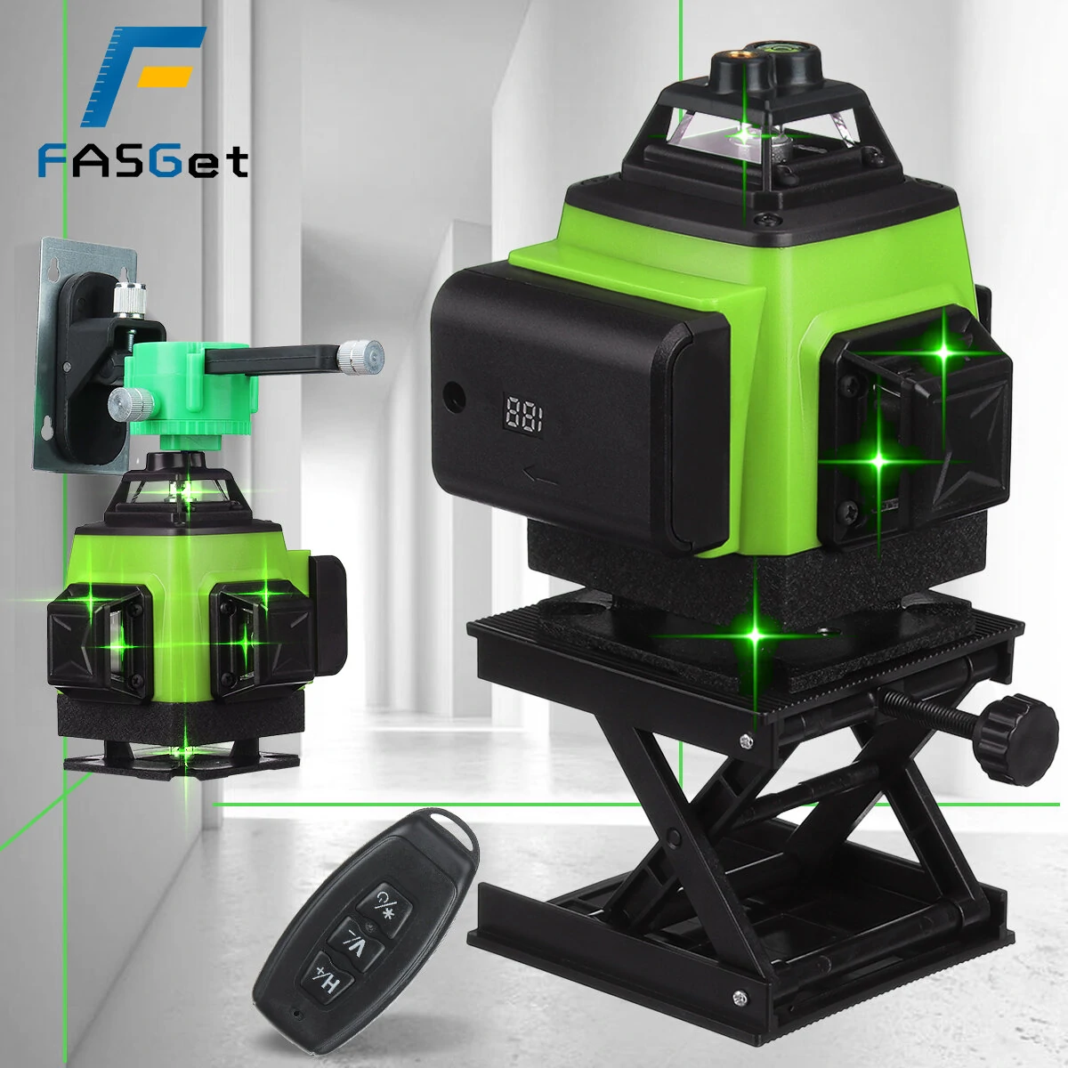 12/16 Line Green/Red Laser Level | Self-Leveling | Dual Battery Powered