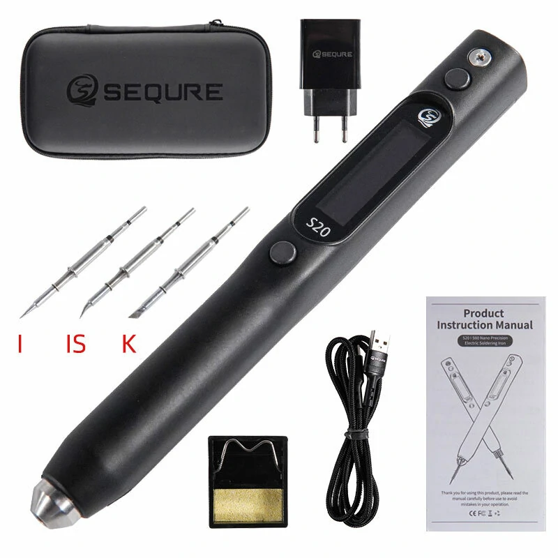 SEQURE S20K+I+IS Soldering Iron Kit - European Standard | 3 Tips + Holder + Bag