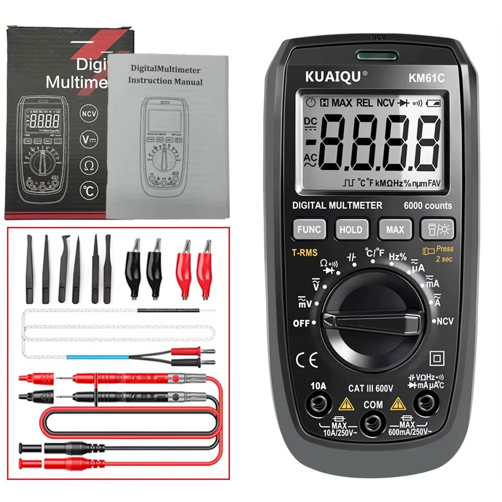KUAIQU KM61B/KM61C True RMS Multimeter | 6000 Count Auto-Range | AC/DC Voltage Current