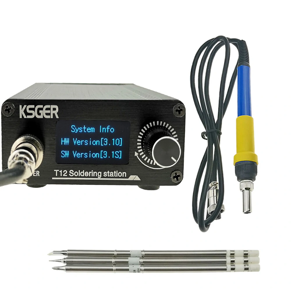 KSGER T12 Soldering Iron Station | Quick Heat 8s | OLED DIY Plastic Handle with 3 T12 Tips