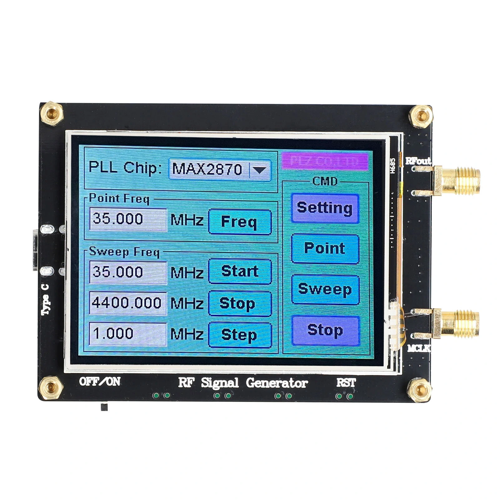 MAX2870 Signal Generator | 23.5MHz-6000MHz PLL | Touch Screen LCD Display & PC Control