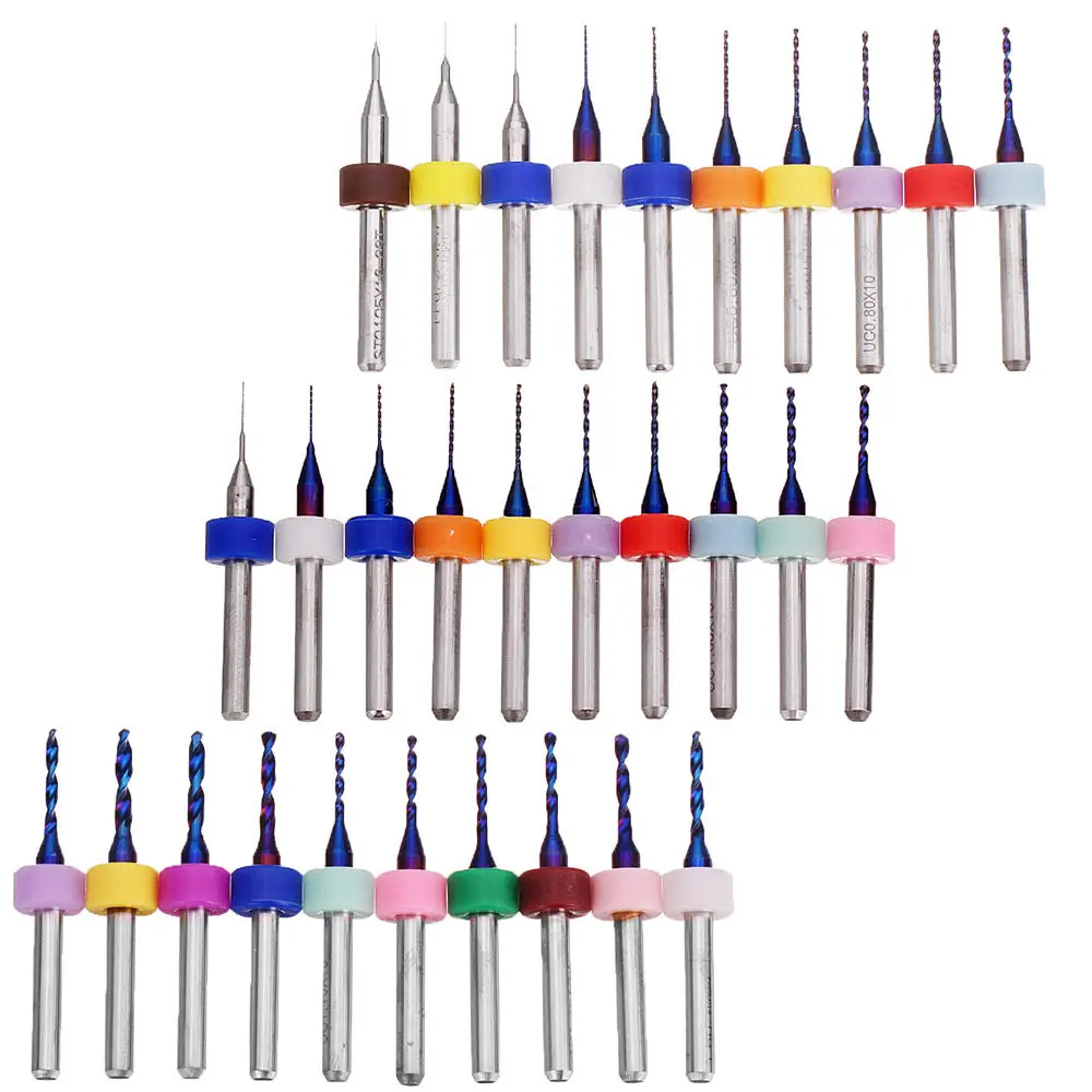 Drillpro 10pcs 0.1-2mm Blue NACO Coating PCB Drill Bit Set | CNC Circuit Board