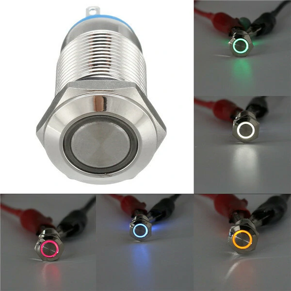 DC 12V 12mm LED Metal Push Button Switch - Waterproof Latching