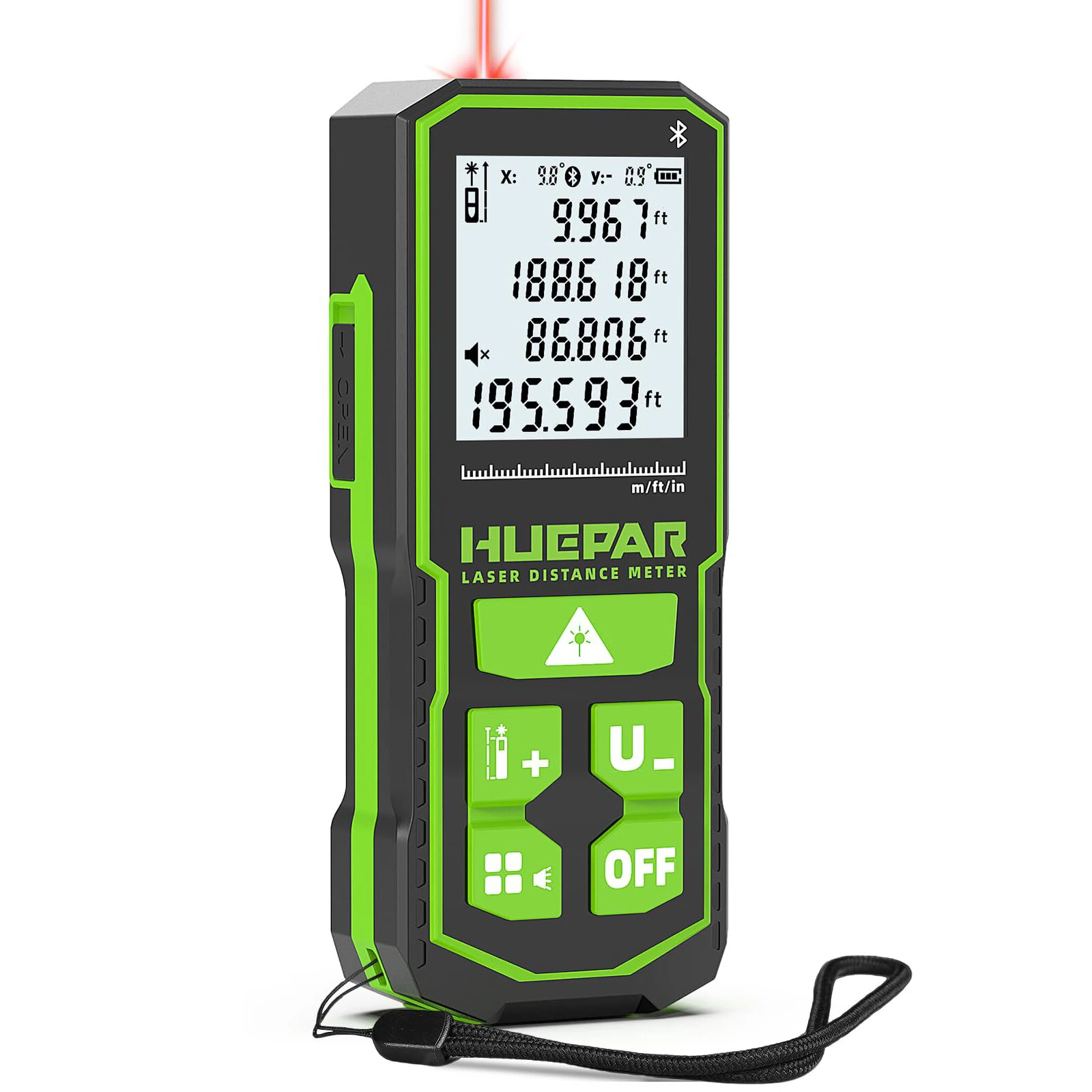 Huepar S60/S100/S120 Laser Distance Meter | Green Beam 60M-120M | Rechargeable with Angle Sensor
