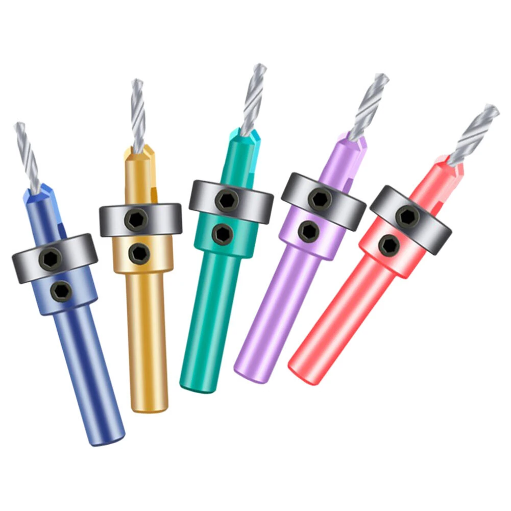 5PCS 8mm Shank HSS Countersink Drill Bit Set | Adjustable Depth Stop for Woodworking