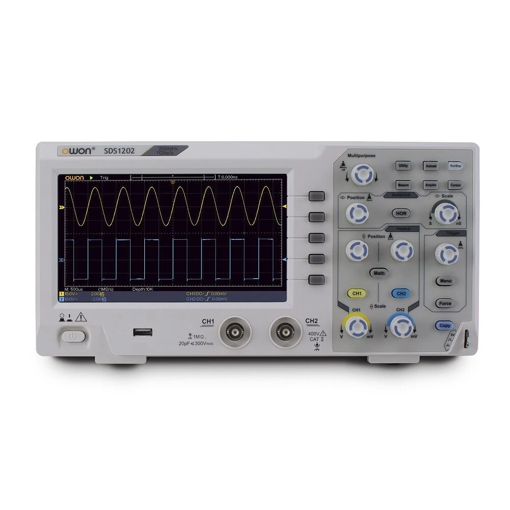 OWON SDS1202 Oscilloscope | 200MHz 1GS/s | 7-inch LCD USB | Lab Analysis