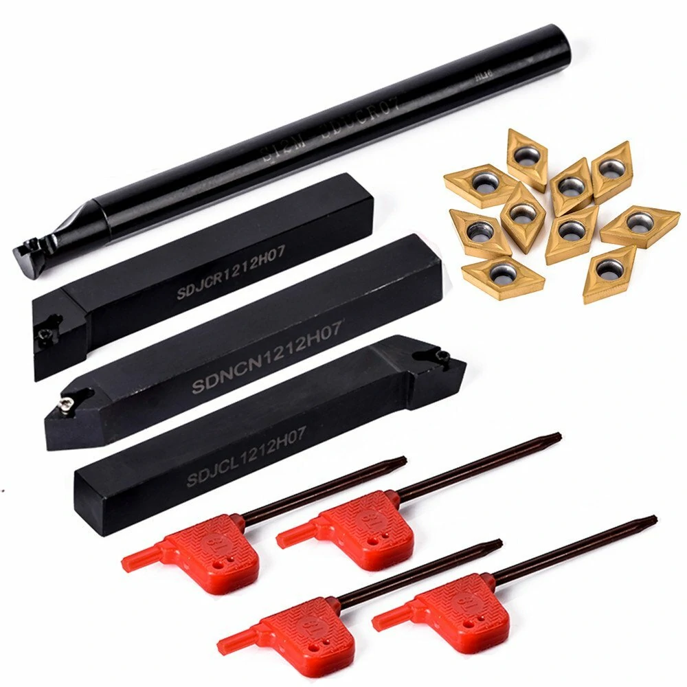 Machifit DCMT070204 Carbide Inserts - 10pcs with 4pcs 12mm Boring Bar Holder