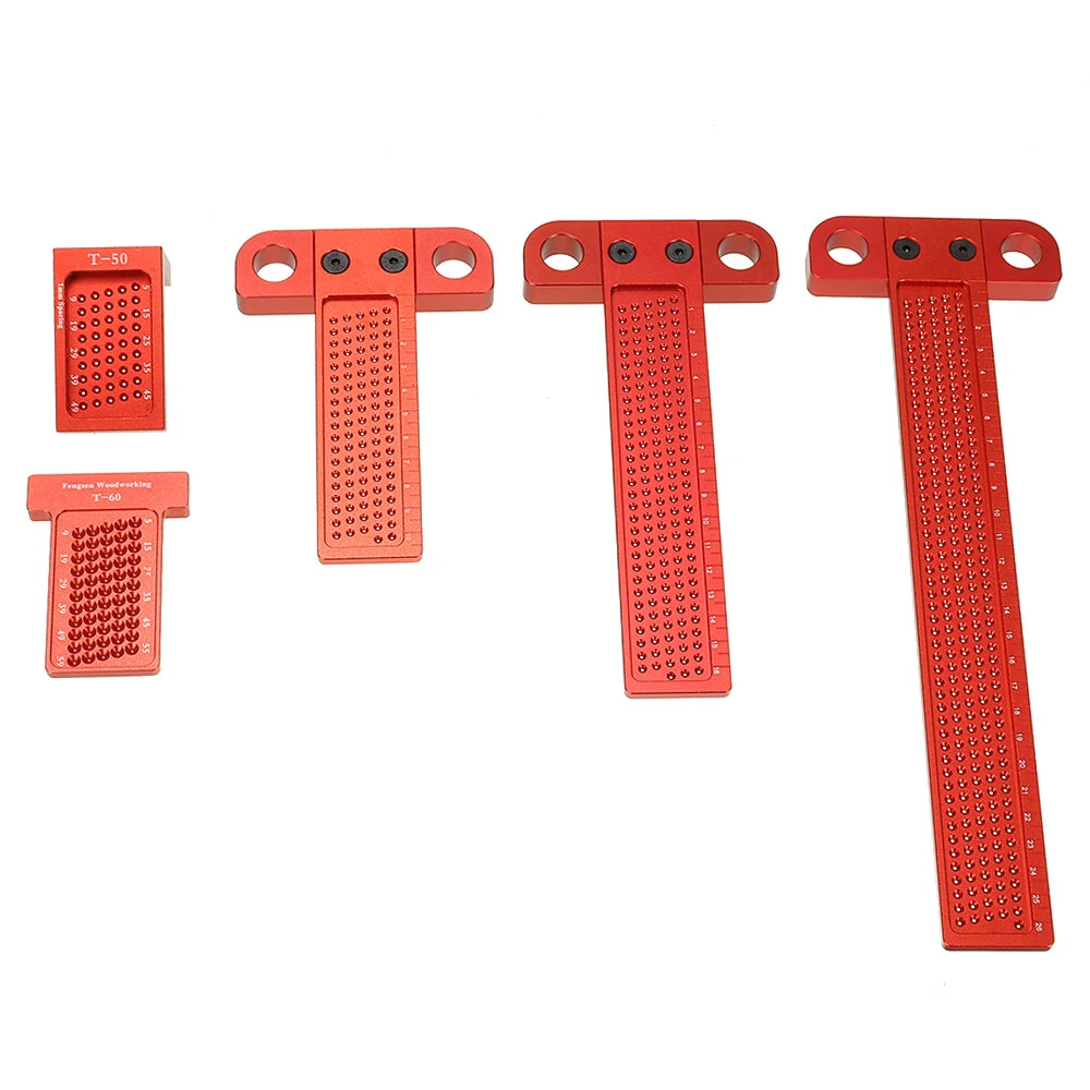 T-Type Ruler & Line Scriber for Woodworking - Aluminum Alloy with 1mm Holes