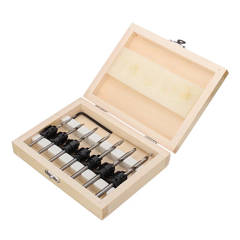 7pcs HSS Countersink Drill Bit Set | 1/8 to 7/32 Inch | Woodworking Chamfer