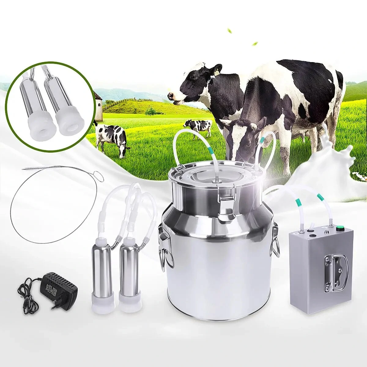 14L Upgraded Double Head Milking Machine | Vacuum Impulse Pump for Cow & Goat