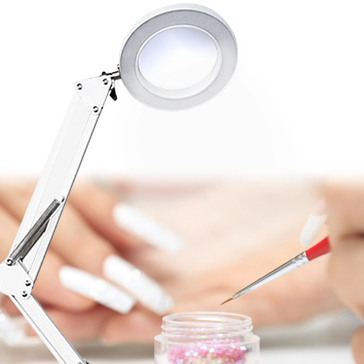 8X Magnifier with USB LED Light - 3 Color Illuminated Glass Table Lamp