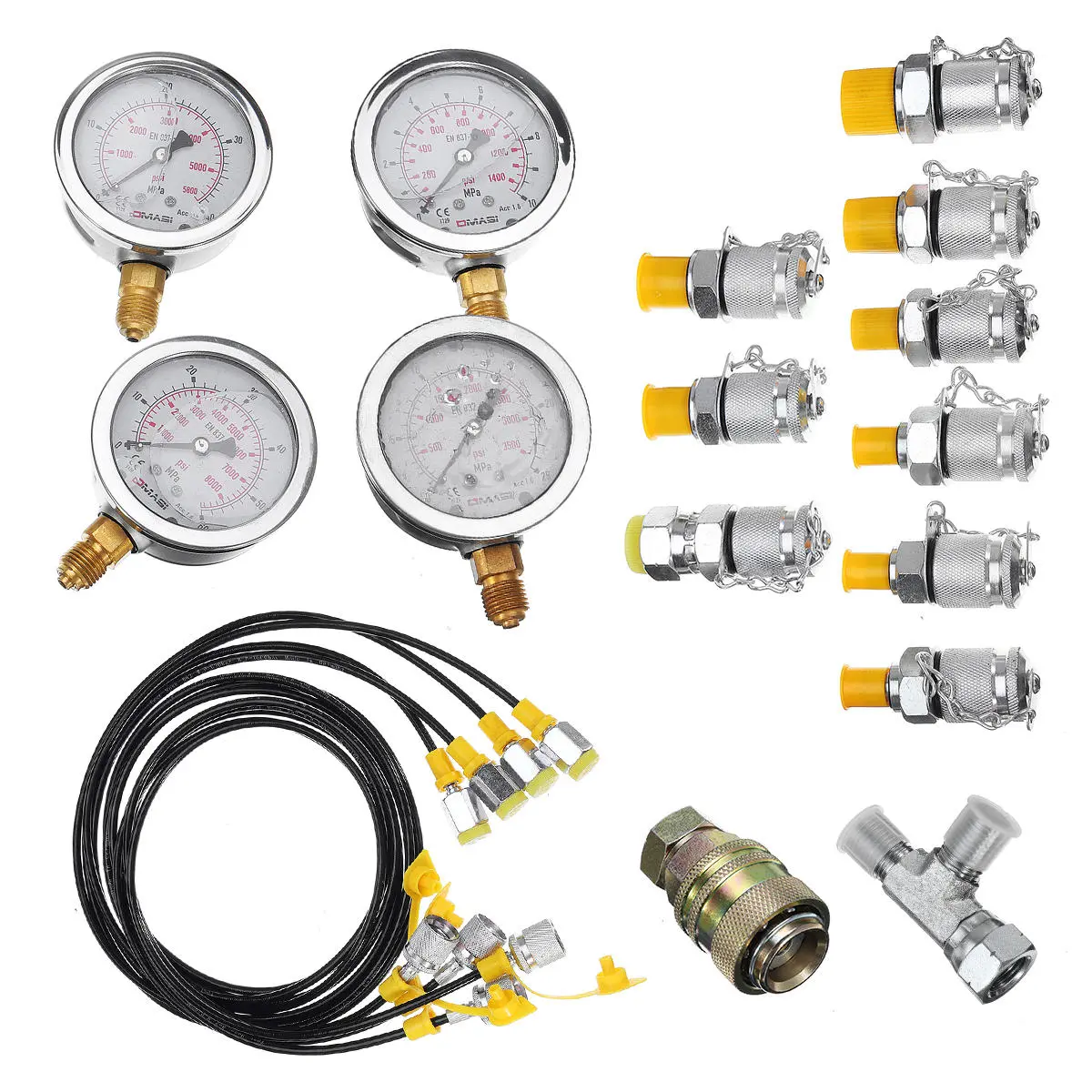 Hydraulic Pressure Gauge Test Kit - 10/25/40/60MPa with 4 Test Hoses
