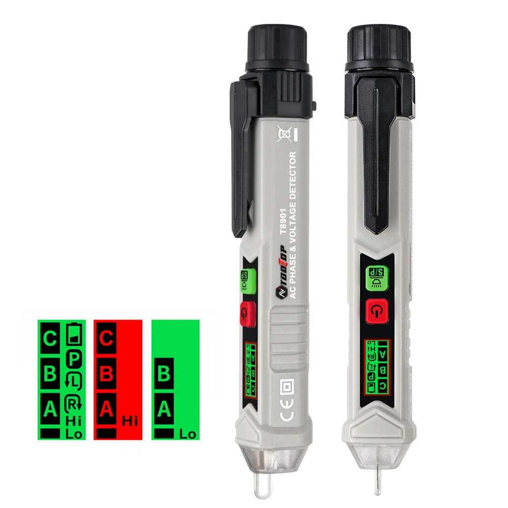 Tooltop T8901 Non-Contact Voltage Tester Pen | 12-1000V AC NCV with Light & Sound Alarm