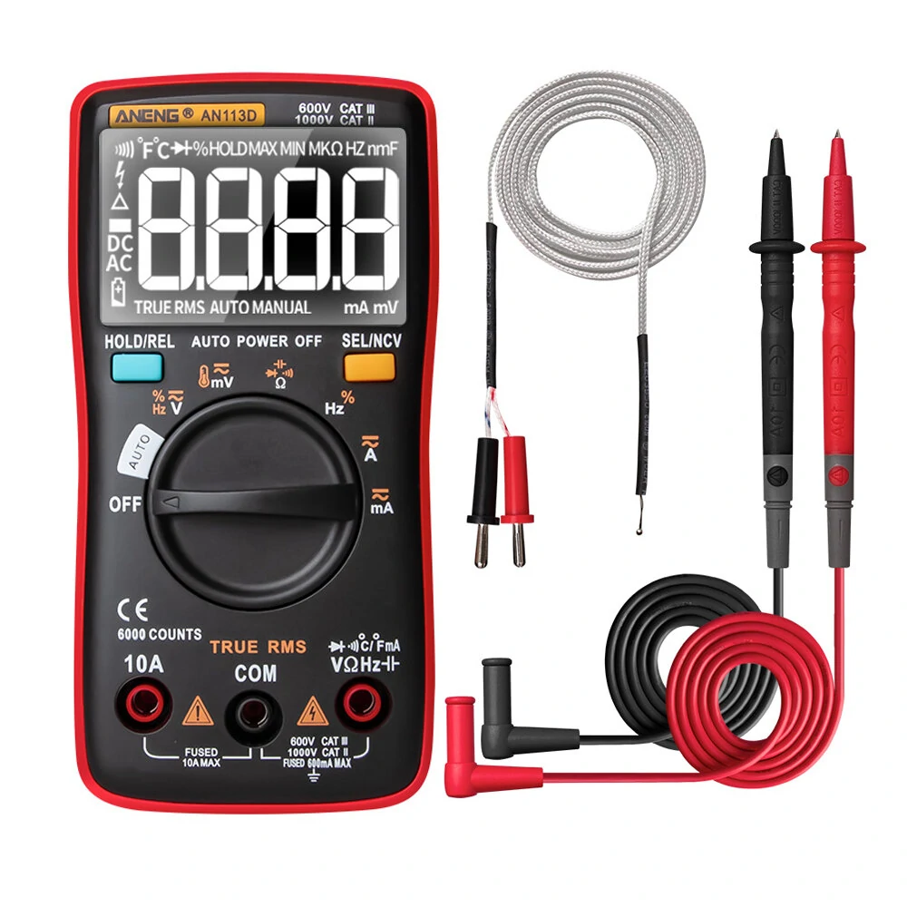 ANENG AN113D True-RMS Digital Multimeter - 6000 Counts, Auto-Ranging, Temperature Tester