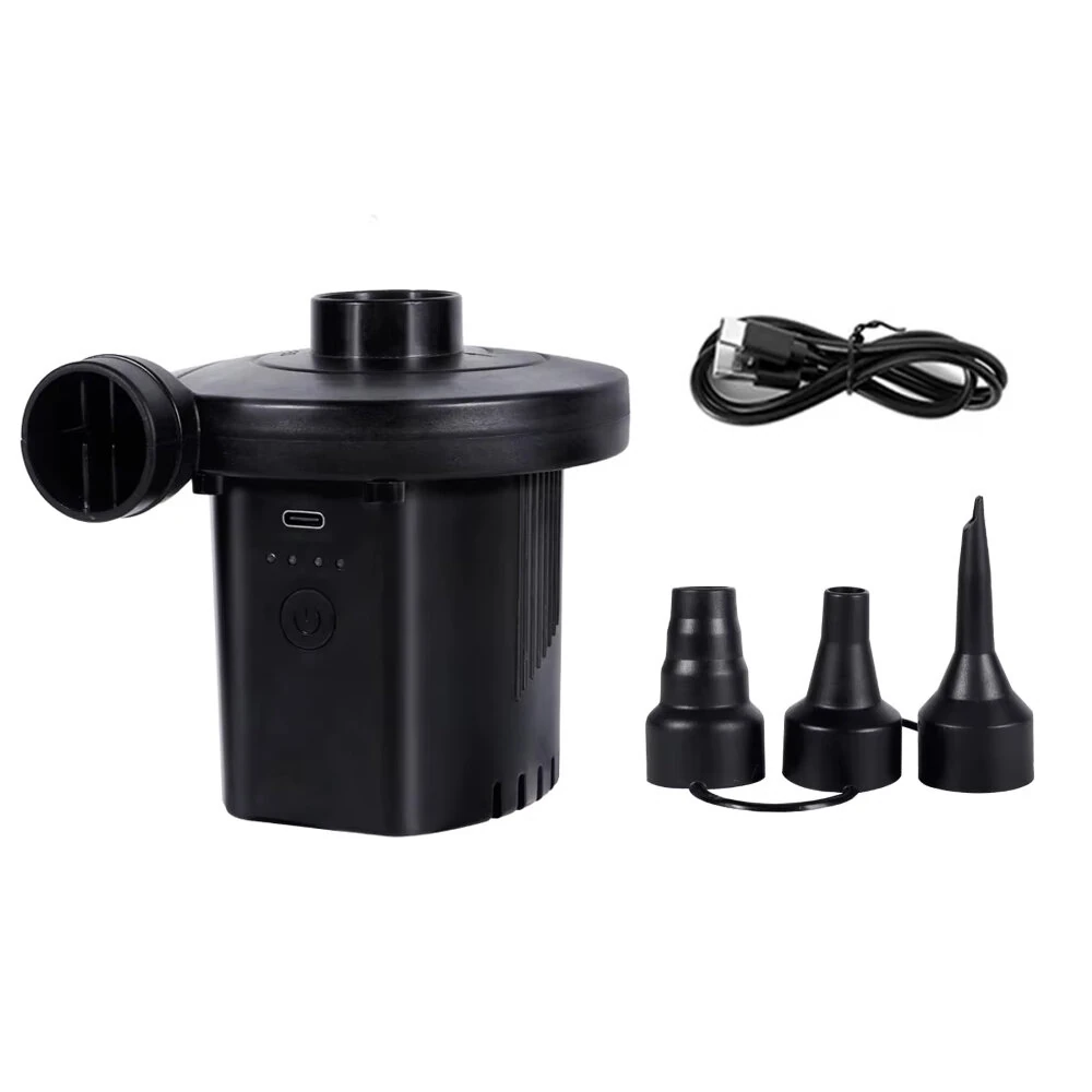 USB Rechargeable Electric Air Pump - 2000mAh Battery & 3 Nozzles for Mattress, Pool Floats, Bags