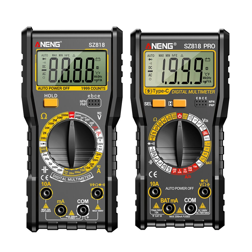 ANENG SZ818PRO Digital Multimeter - True RMS 1000V 10A | Type-C Rechargeable NCV Tester