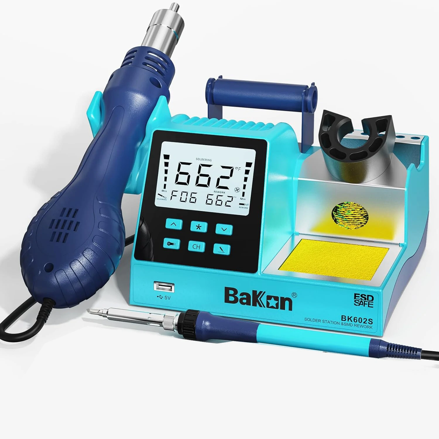 BK602S 2-in-1 Soldering & Hot Air Rework Station | 90W LCD PID Control | ESD Safe