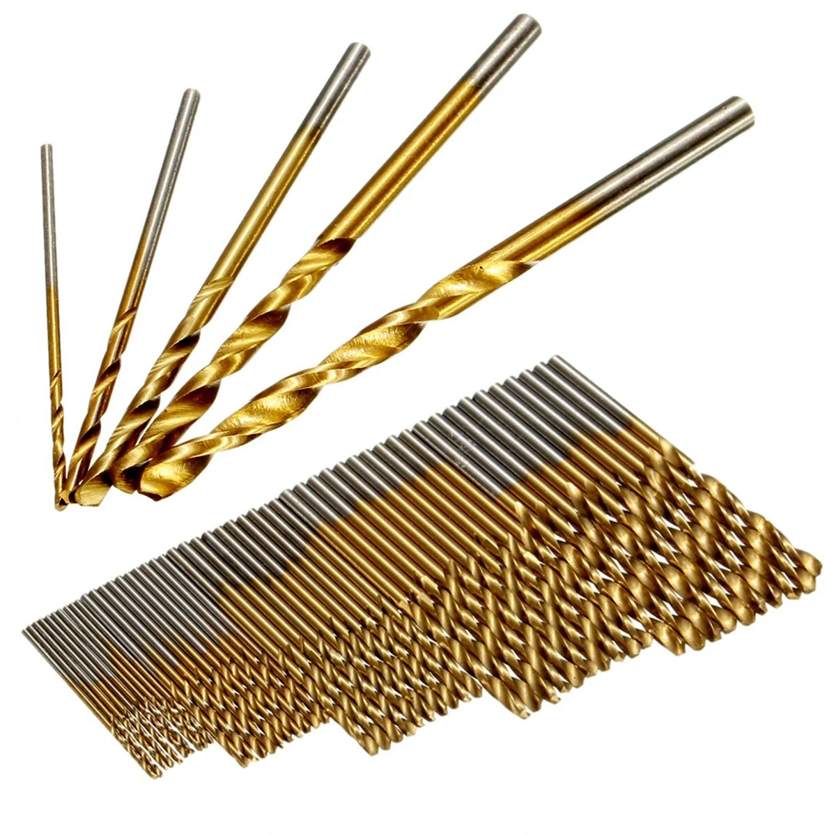 Drillpro HSS Titanium Coated Twist Drill Bit Set - 50PCS 1-3mm High Speed Steel
