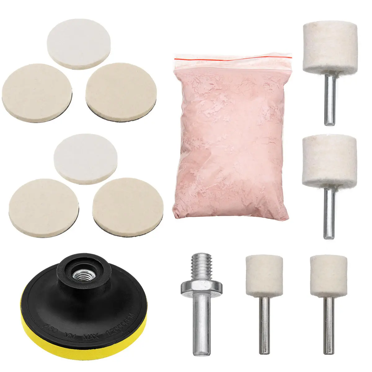 Cerium Oxide Polishing Powder Kit - 3pcs with Felt Pads & Wheel