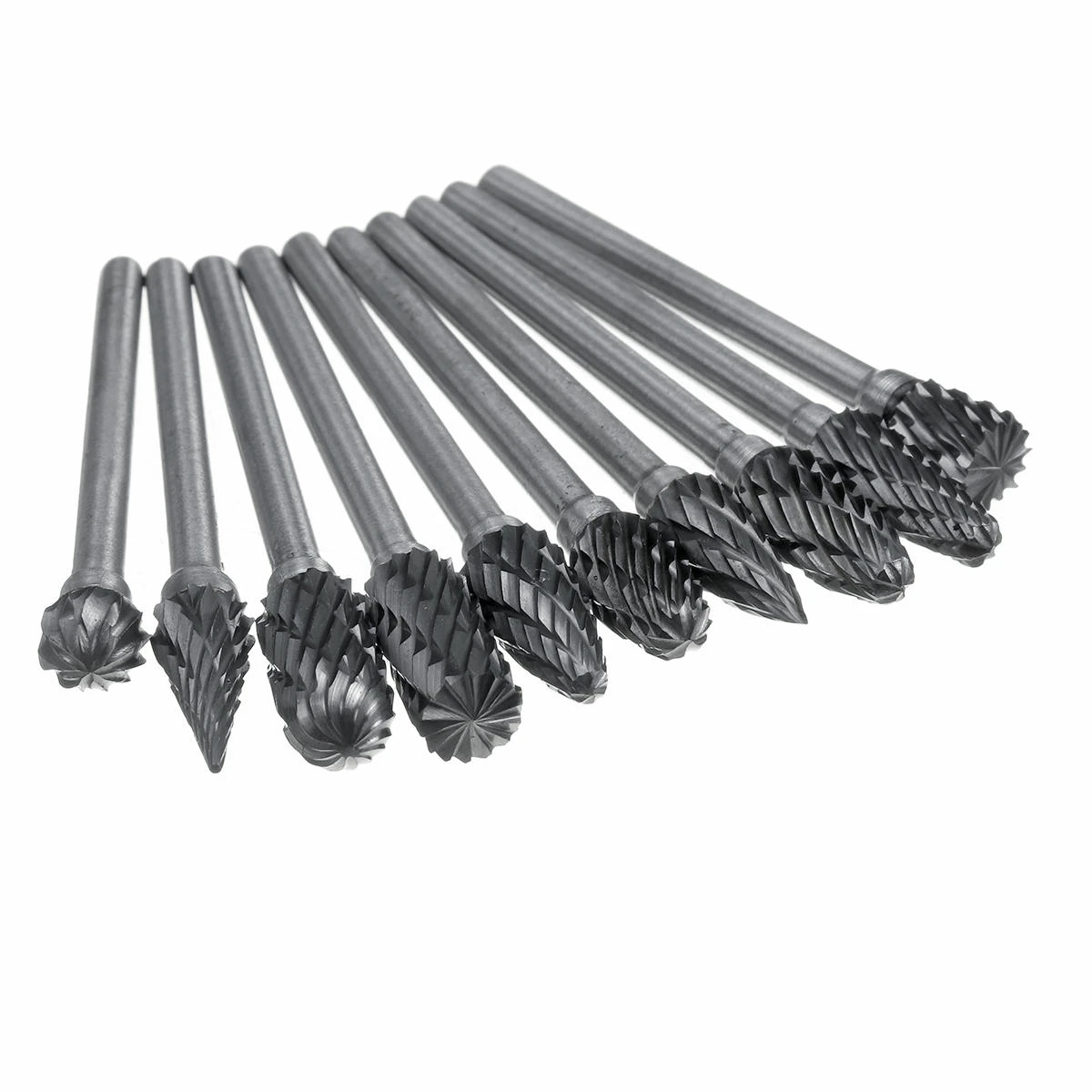10Pcs Tungsten Carbide Rotary File Set - 1/8 Inch Shank Grinding Burrs
