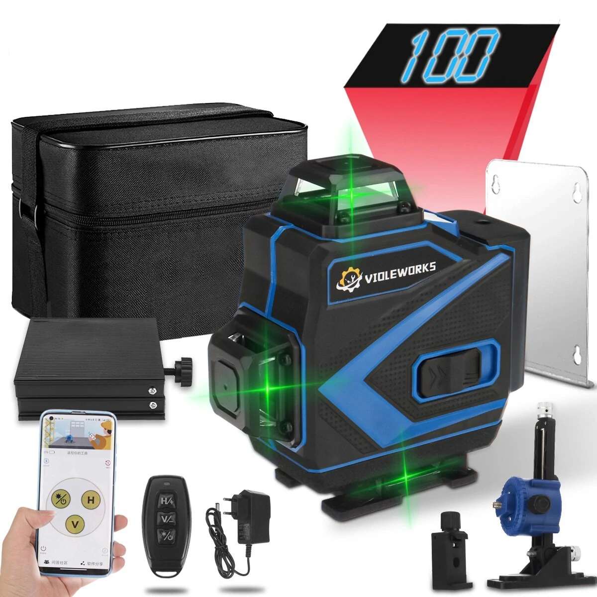 360° Self-Leveling Green Laser Level - 8/12/16 Line Cross Measure Tool Set