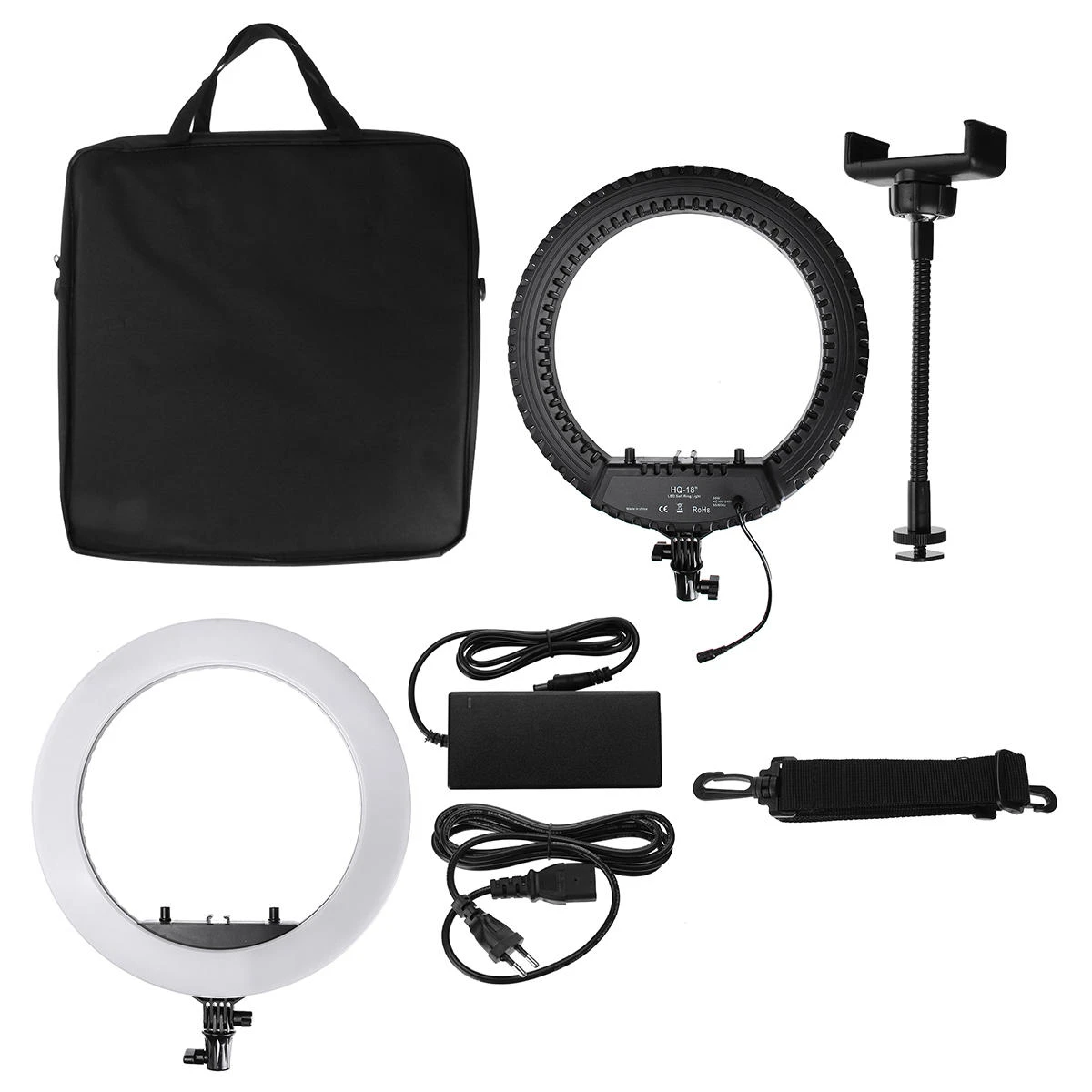 18 Inch Ring Light with Phone Clip - 100-240V Beauty Night Light | PTZ Stepless Dimming