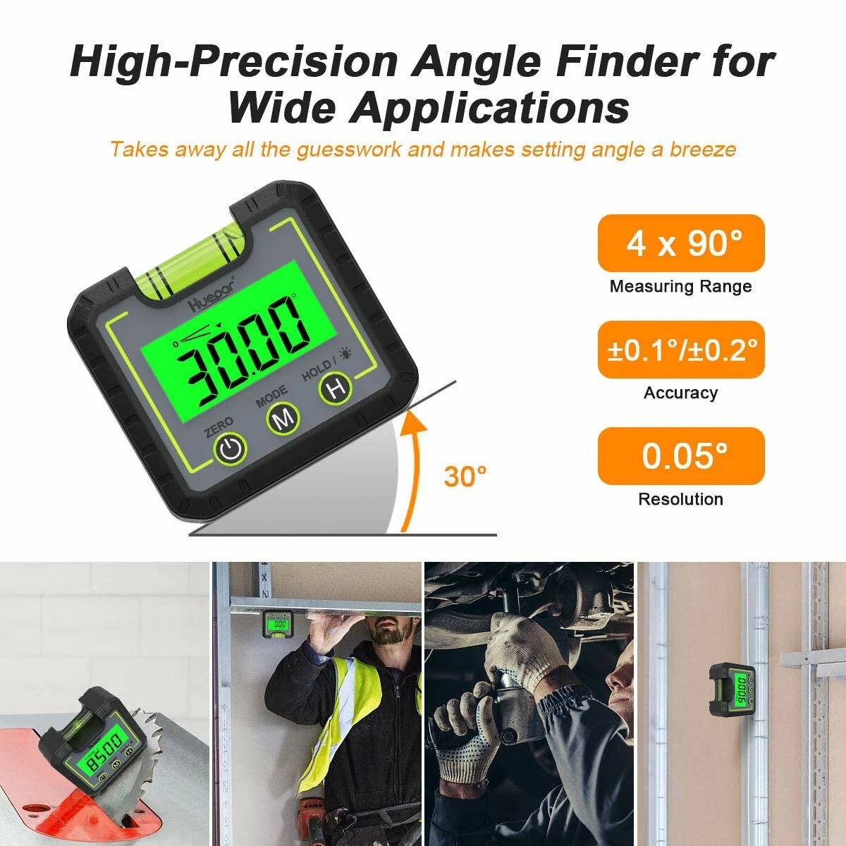 Huepal 360° Mini Digital Goniometer | V-Shaped Magnetic Base & Backlit LCD
