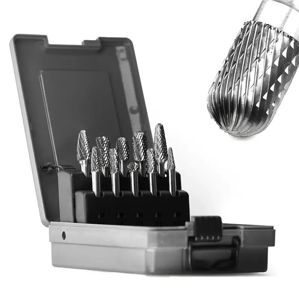 Carbide Burr Set - 10PCS 6mm Shank Double Cut Rotary Rasp Files | Tungsten Steel