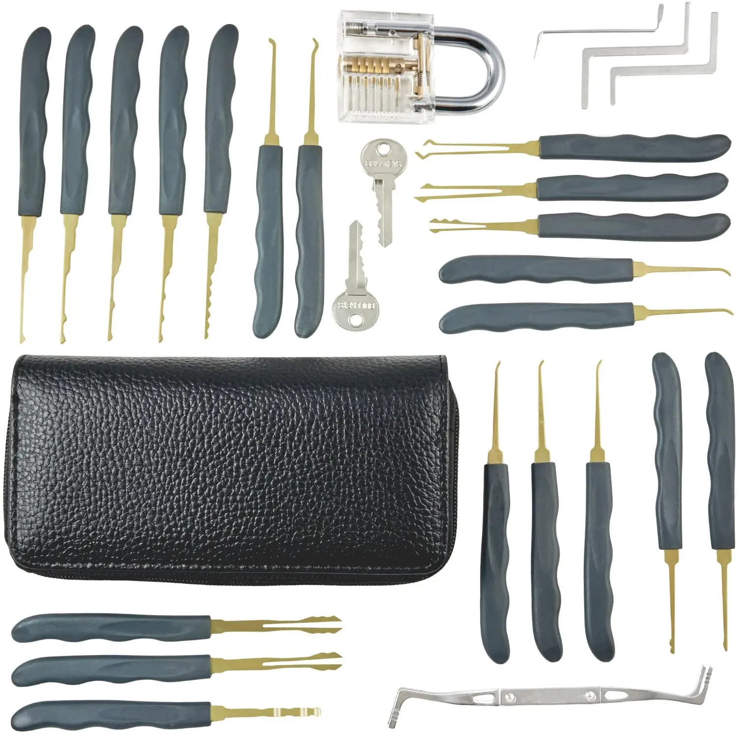 DANIU 24pcs Single Hook Lock Pick Set | Transparent Practice Lock | Locksmith Training Kit