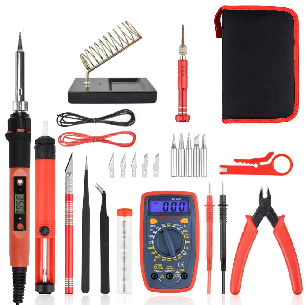 NEWACALOX 60W Soldering Iron Kit | Digital Multimeter, Desoldering Pump | EU/US Plug