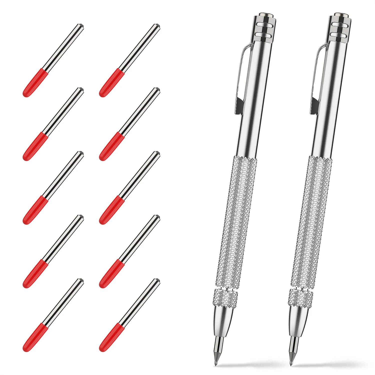Tungsten Carbide Scriber - 2 Pack with Magnet & 10 Tips for Glass Metal Ceramics