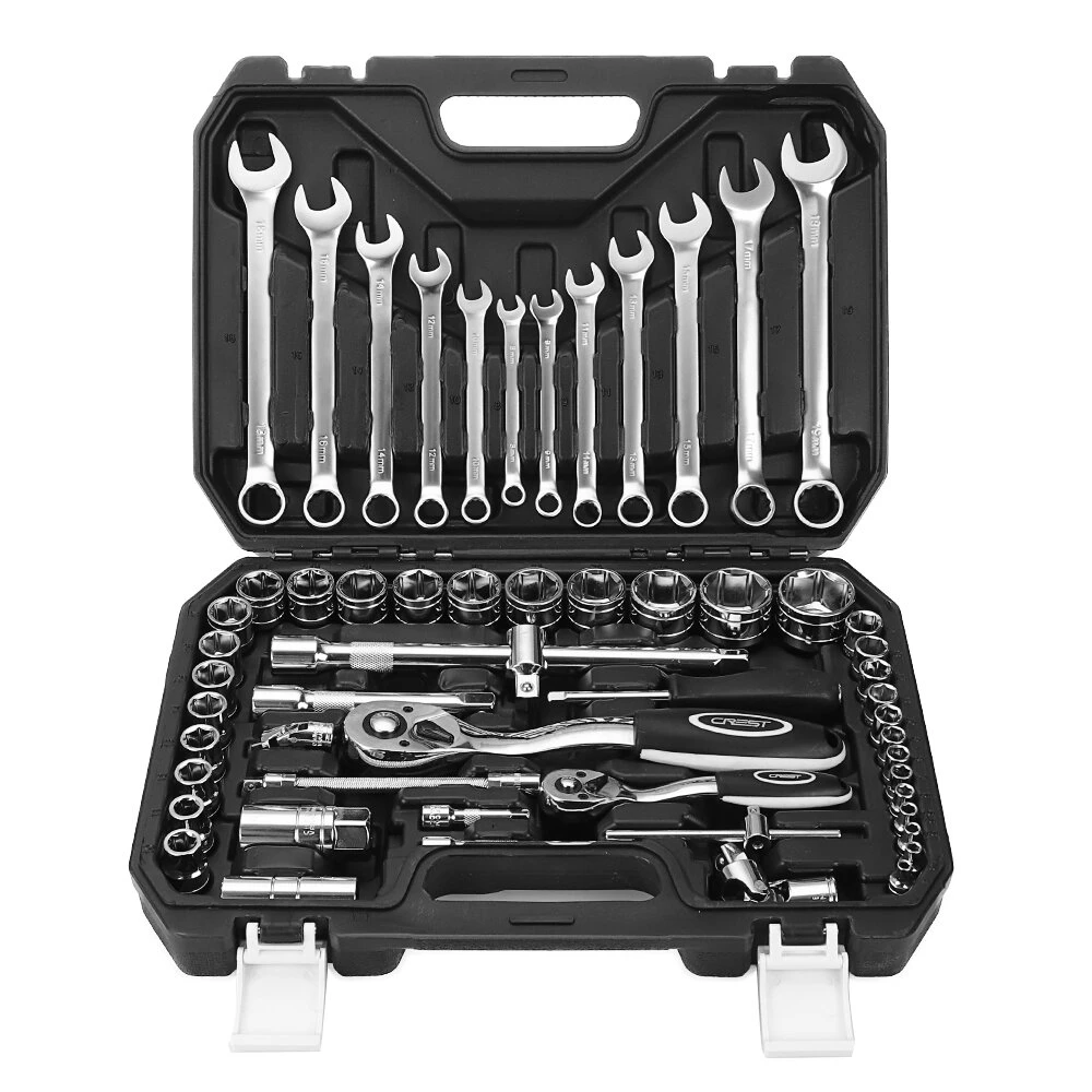 CREST 61-Piece Professional Car Repair Tool Set with Socket Wrench & Toolbox