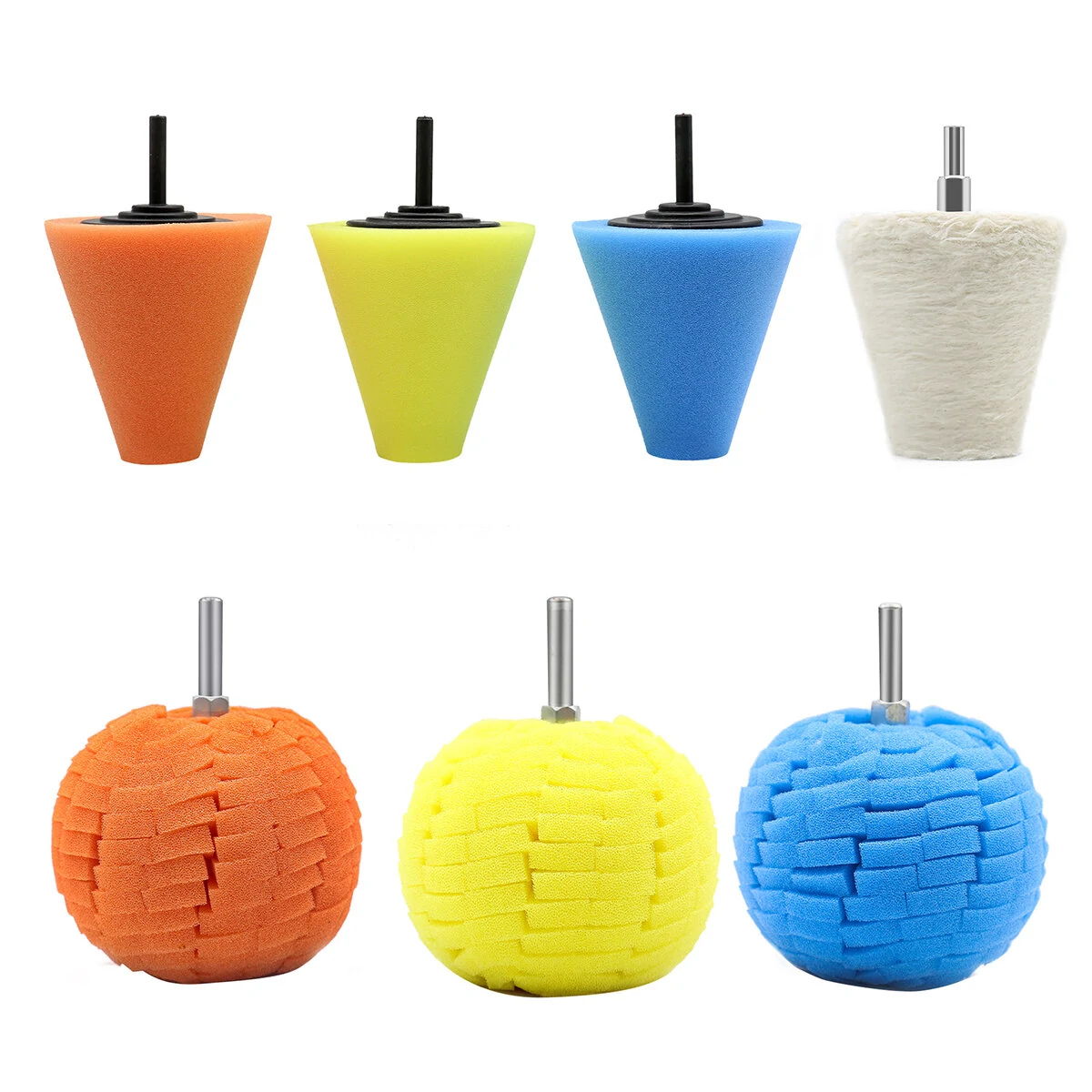5-7 Pcs Car Polish Buffing Cone Pads with Ball Pad - Drill Wheel Corner Kit