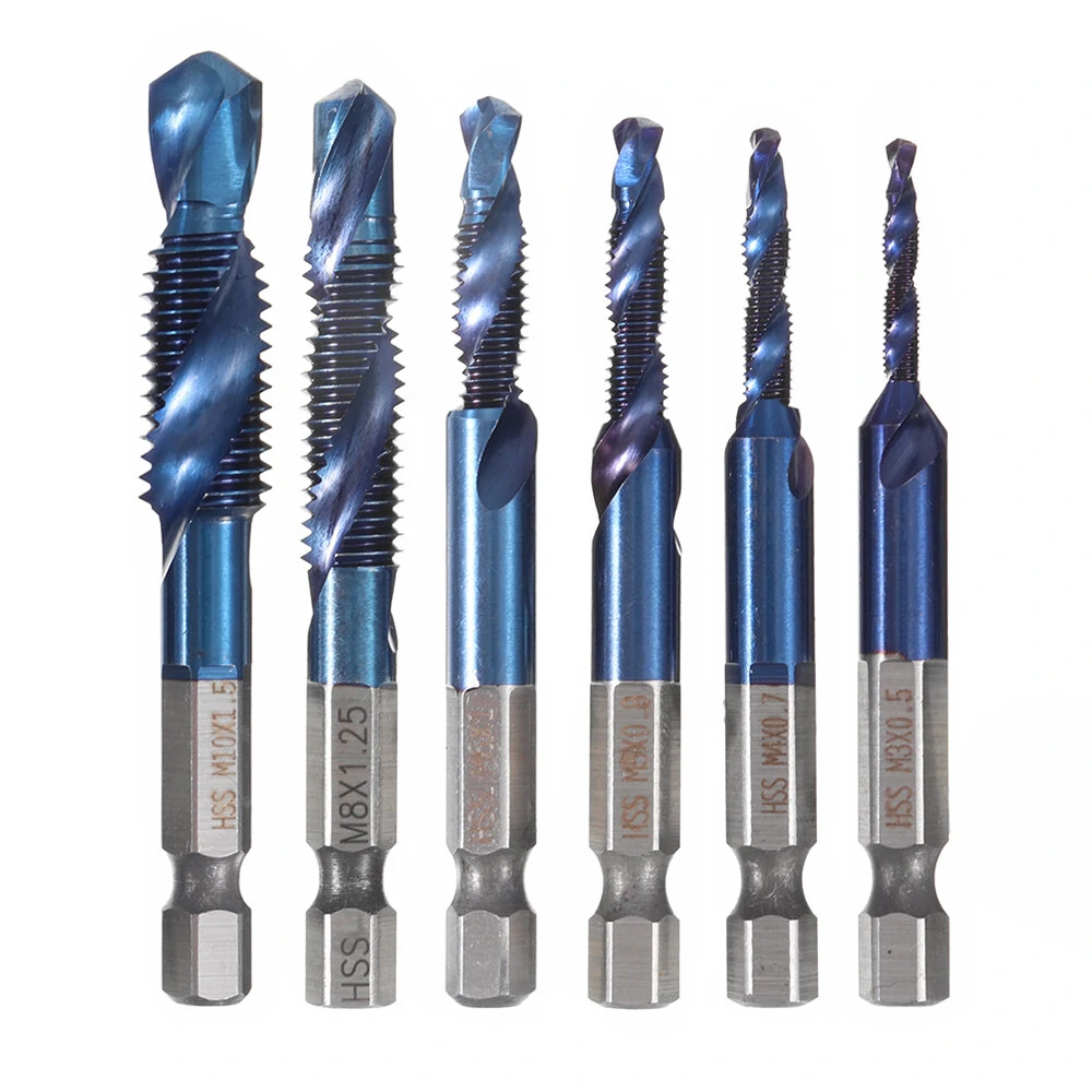 Drillpro 6pcs M3-M10 HSS Blue Nano Drill Tap Bit Set | Countersink & Deburr