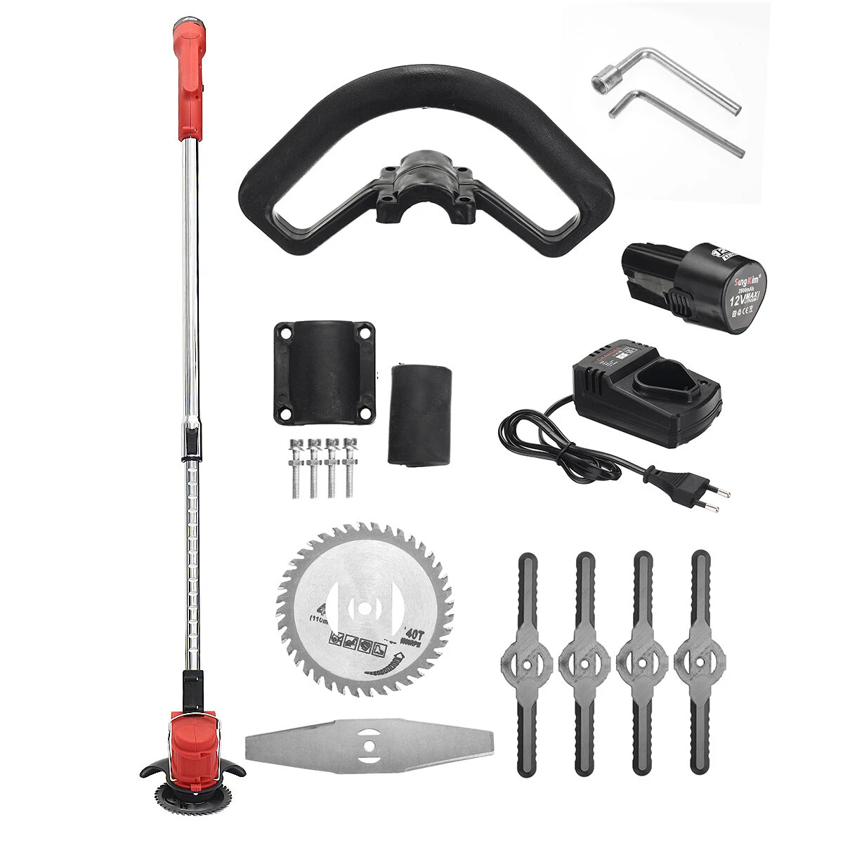12V Cordless Grass Trimmer - Rechargeable & Adjustable Electric Lawn Mower Kit